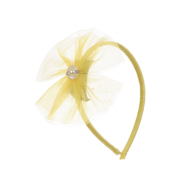 Kids Dream Girls Yellow Tulle Pearls Bow Headband - SophiasStyle.com