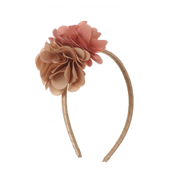 Kids Dream Girls Dusty Rose Champagne Satin Flowers Headband - SophiasStyle.com