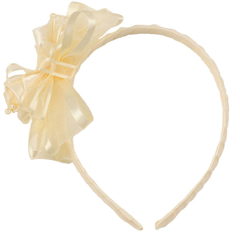 Girls Ivory Elegant Satin Organza Ribbon Floral Elegant Headband - SophiasStyle.com