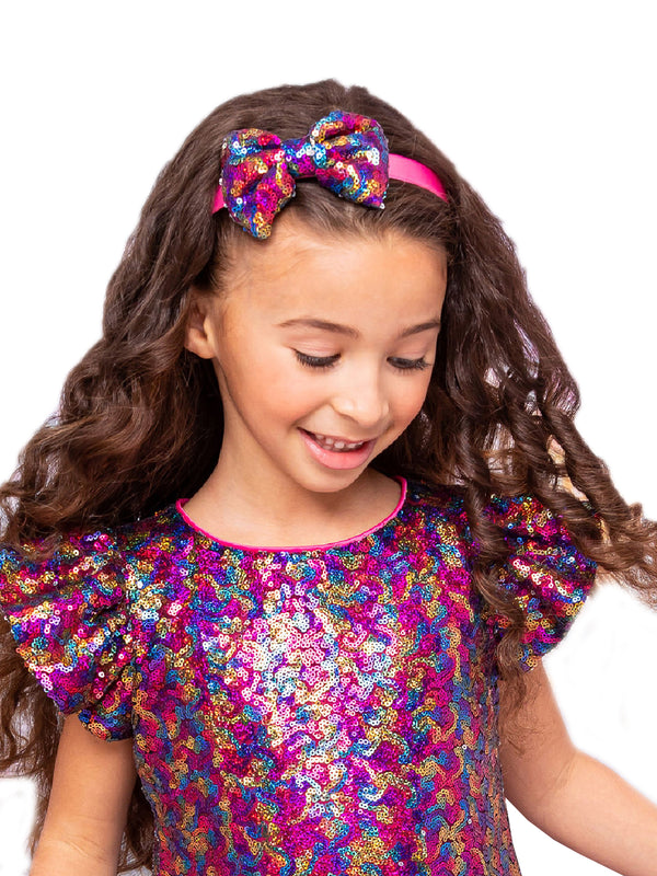 Kids Dream Girls Multi Color Sequin Bow Headband - SophiasStyle.com