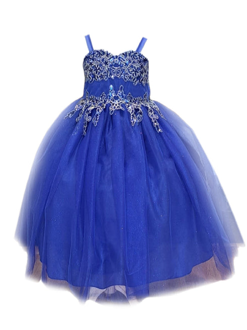Little Girls Royal Blue Embroidered Sweetheart Neckline Flower Girl Dress 2-6 - SophiasStyle.com