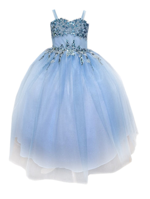 Big Girls Light Blue Embroidered Sweetheart Neckline Junior Bridesmaid Dress 8-16 - SophiasStyle.com