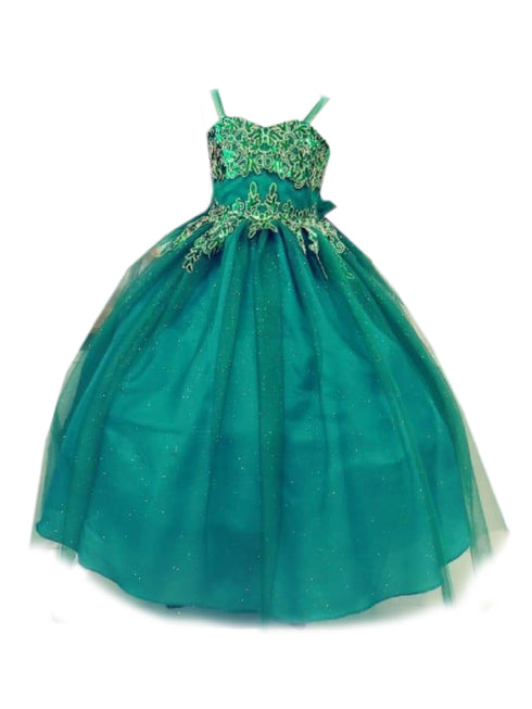 Big Girls Green Embroidered Sweetheart Neckline Junior Bridesmaid Dress 8-16 - SophiasStyle.com