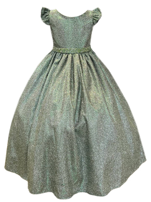 Big Girls Emerald Green Metallic Flutter Sleeve Junior Bridesmaid Dress 8-16 - SophiasStyle.com