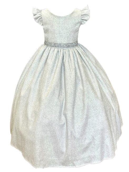 Big Girls Silver Metallic Flutter Sleeve Junior Bridesmaid Dress 8-16 - SophiasStyle.com