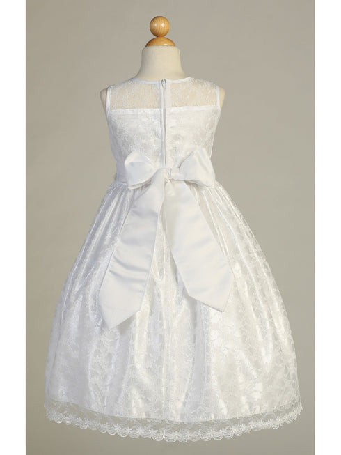 Lito Big Girls White Lace Silver Corded Waist Communion Dress 7 - SophiasStyle.com