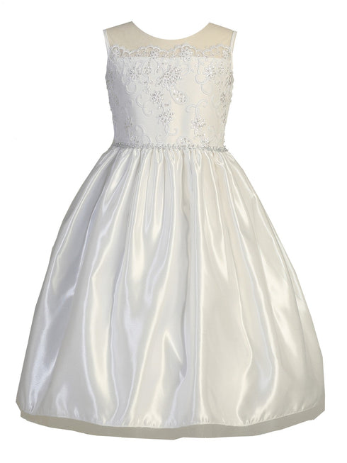 Lito Big Girls White Embroidered Tulle Sequin Communion Dress 10 - SophiasStyle.com
