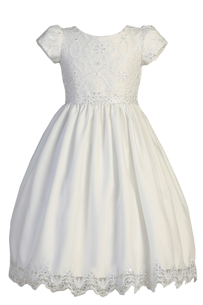 Vestido de comuni n de encaje bordado de manga corta blanco para