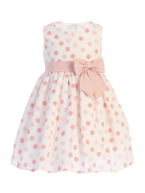 Lito Little Girls Peach Polka Dots Bow Sleeveless Rayon Easter Dress 2T-6 - SophiasStyle.com