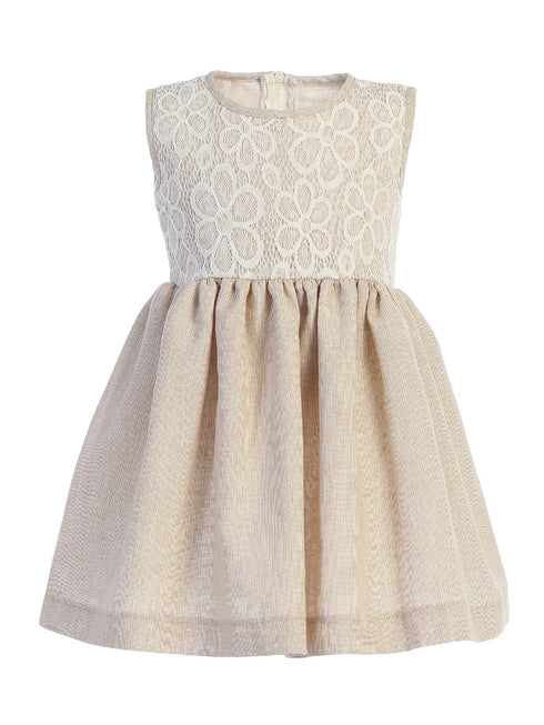 Lito Little Girls Khaki Lace Bodice Sleeveless Easter Dress 2T-7 - SophiasStyle.com