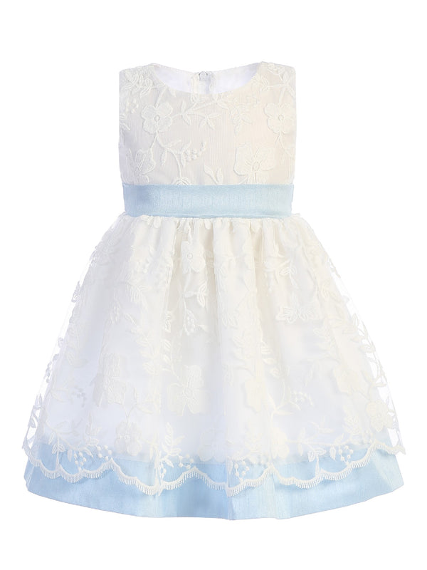 Lito Baby Girls Light Blue Embroidered Sash Bow Easter Dress 6-24 Months - SophiasStyle.com