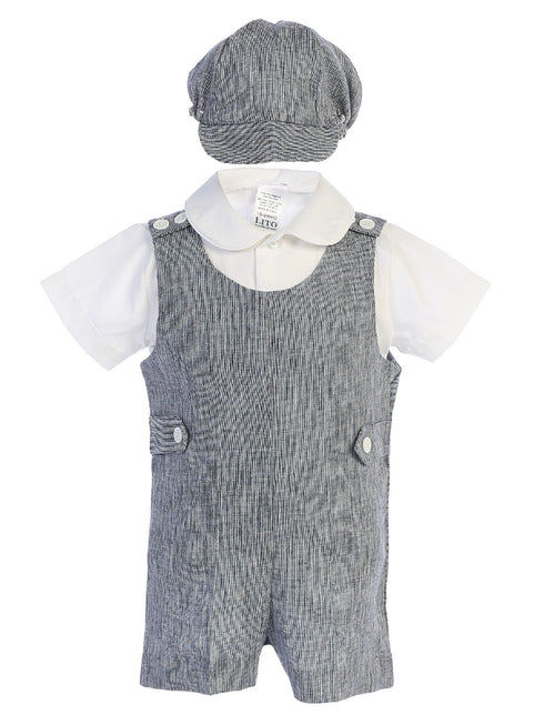 Lito Baby Boys Navy Hat Shirt Romper Special Occasion Easter Set 3-24 Months - SophiasStyle.com