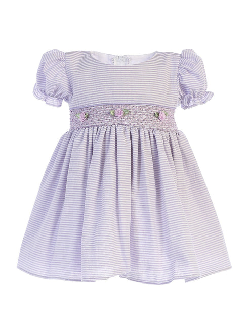 Lito Little Girls Lilac Stripes Smocked Waist Easter Dress 2T-4T - SophiasStyle.com