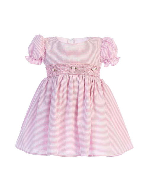 Lito Baby Girls Pink Stripes Smocked Waist Easter Dress 3-24 Months - SophiasStyle.com
