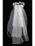 Lito Girls White Flowers Rhinestone Pearls Bow 24 Inch Communion Girl Veil - SophiasStyle.com