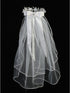 Lito Girls White Organza Flowers Pearls 24 Inch Communion Girl Veil - SophiasStyle.com