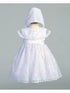 Lito Baby Girls White Embroidered Tulle Bonnet Christening Gown 12-18 Months - SophiasStyle.com