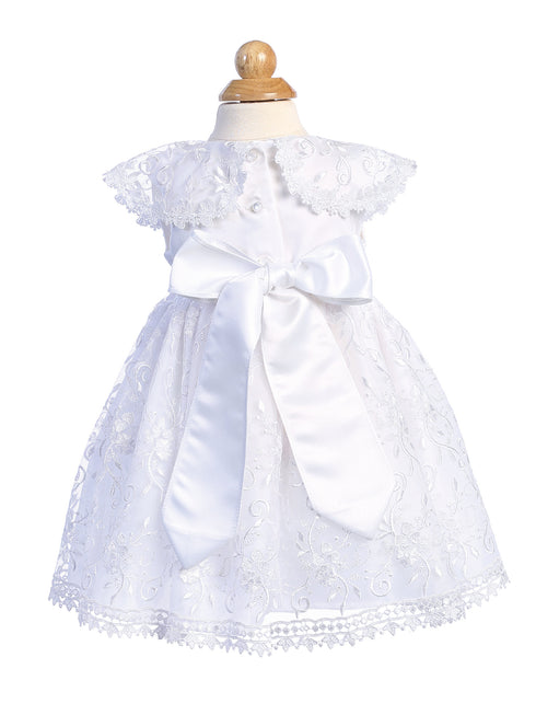 Lito Baby Girls White Embroidered Tulle Bonnet Christening Gown 12-18 Months - SophiasStyle.com
