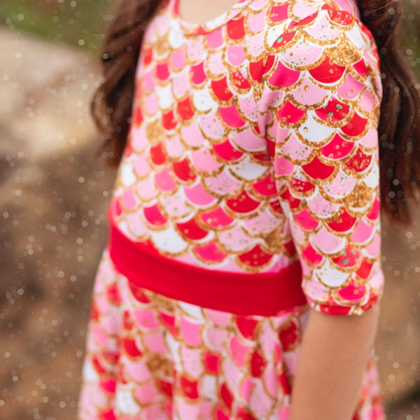 red-mermaid-scales-twirl-dress-just-for-littles®️ - Sophia's Style Dress-1