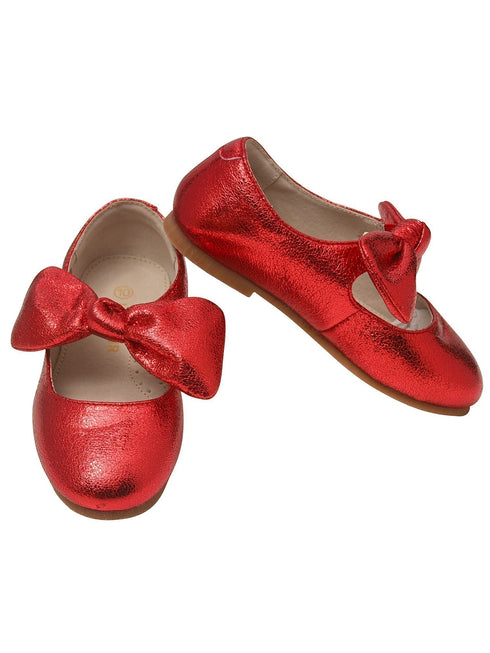 L`Amour Little Girls Red Celia Knotted Bow Mary Jane Shoes 5-10 Toddler - SophiasStyle.com