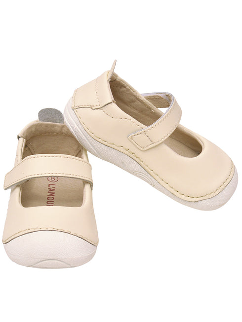 L`Amour Baby Girls Cream Hook and Loop Sporty Mary Jane Shoes 2-4 Baby - SophiasStyle.com
