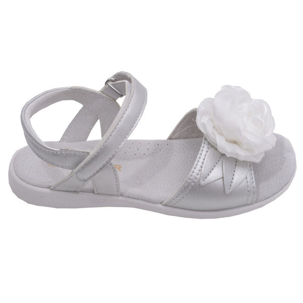 L'Amour Toddler Girls Silver Flower Applique Strap Sandals 5-10 Toddler - SophiasStyle.com
