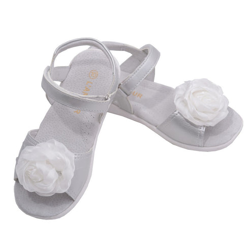 L'Amour Toddler Girls Silver Flower Applique Strap Sandals 5-10 Toddler - SophiasStyle.com