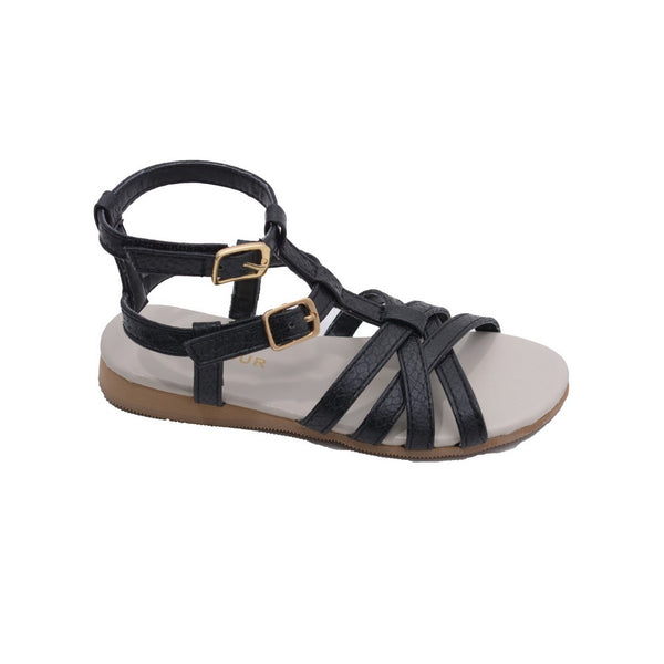 L'Amour Toddler Girls Black Faux Python Gladiator Sandals 7-10 Toddler - SophiasStyle.com