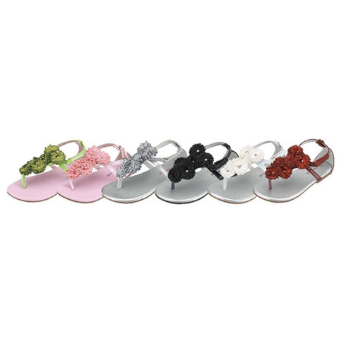 L`Amour Girls Multi Color Flower Array T-Strap Summer Sandals 7 Toddler-4 Kids - SophiasStyle.com