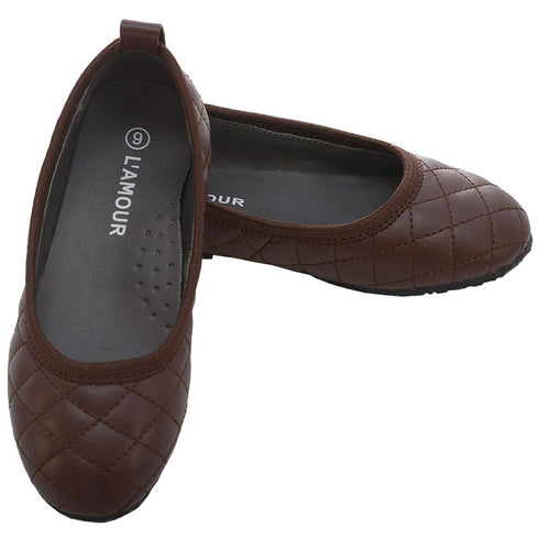 L 'Amour Brown Quilted Slip On Flat Fall Dress Shoes Little Girls 11-4 - SophiasStyle.com