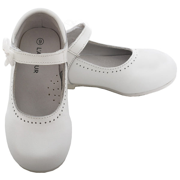 L'Amour White Leather Flower Mary Jane Shoe Toddler Girl 6-10 - SophiasStyle.com