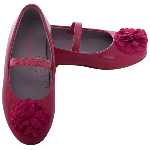 L'Amour Fuchsia Rosette Ballet Flat Style Shoe Girl 11-2 - SophiasStyle.com