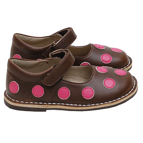Brown Pink Polka Dot Mary Jane Shoes Girls Baby 4-Little Girls 12 - SophiasStyle.com