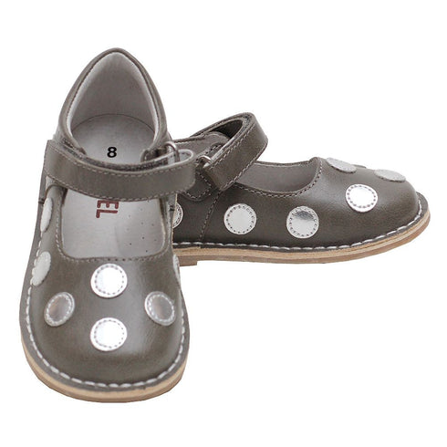 L'Amour Grey Silver Dot Strap Mary Jane Shoe Little Girl 11-12 - SophiasStyle.com