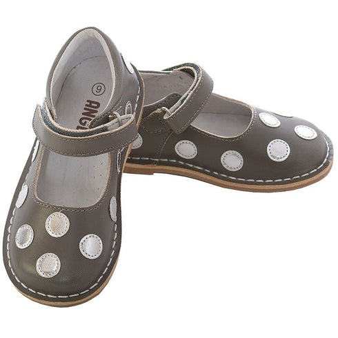 L'Amour Grey Silver Dot Strap Mary Jane Shoe Little Girl 11-12 - SophiasStyle.com