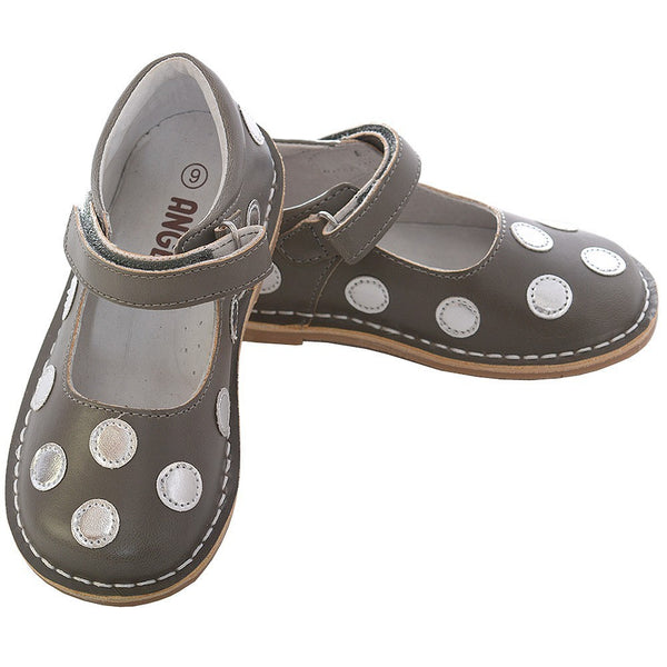 L'Amour Grey Silver Dot Strap Mary Jane Shoe Little Girl 11-12 - SophiasStyle.com