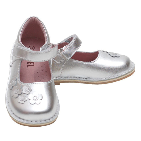 Silver Flowers Mary Jane Fall Shoes Baby Girls 4-Little Girls 12 - SophiasStyle.com