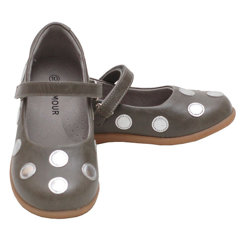 L'Amour Gray Silver Polka Dot Mary Jane Shoes Toddler 5-Little Girls 2 - SophiasStyle.com