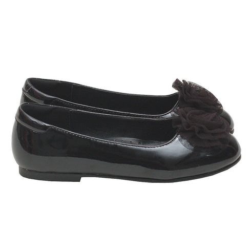 L'Amour Girls Black Flower Slip On Dress Shoes Toddler 5-Little Girl 4 - SophiasStyle.com