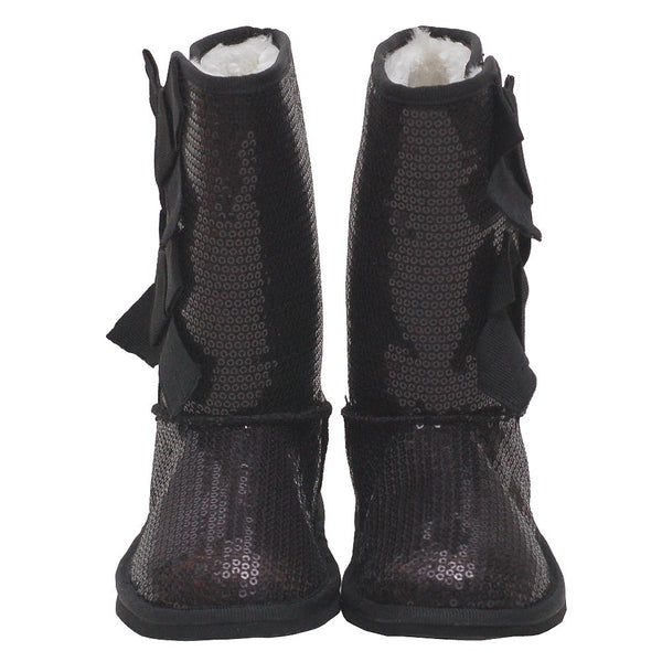 L'Amour Black Sequin Bow Fashion Boot Toddler Girl 5 - Little Girl 4 - SophiasStyle.com