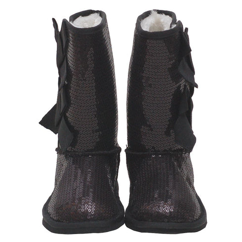 L'Amour Black Sequin Bow Fashion Boot Toddler Girl 5 - Little Girl 4 - SophiasStyle.com