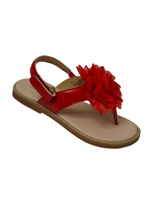 L`Amour Little Girls Red Organza Flower Back Strap Thong Sandals 5-10 Toddler - SophiasStyle.com