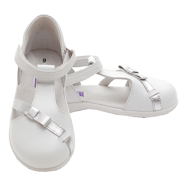 White Silver Bow Mary Jane Style Sandals Toddler 5-Little Girls 2 - SophiasStyle.com