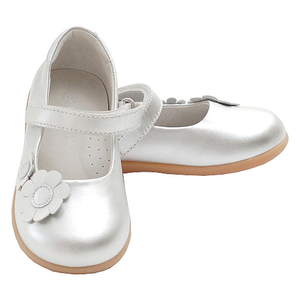 Silver Double Daisy Strap Sandal Shoes Toddler Little Girls 5-2 - SophiasStyle.com