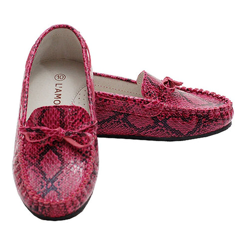 Fuchsia Faux Alligator Skin Loafer Dress Shoes Toddler Little Girl 7-4 - SophiasStyle.com