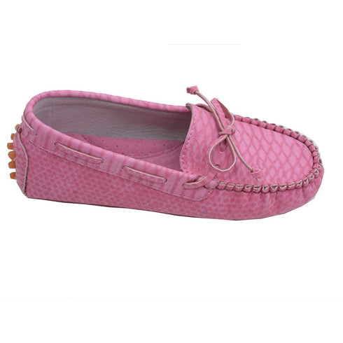 L'Amour Little Big Kids Girls Fuchsia Bow Leather Moccasin 11-4 Kids - SophiasStyle.com
