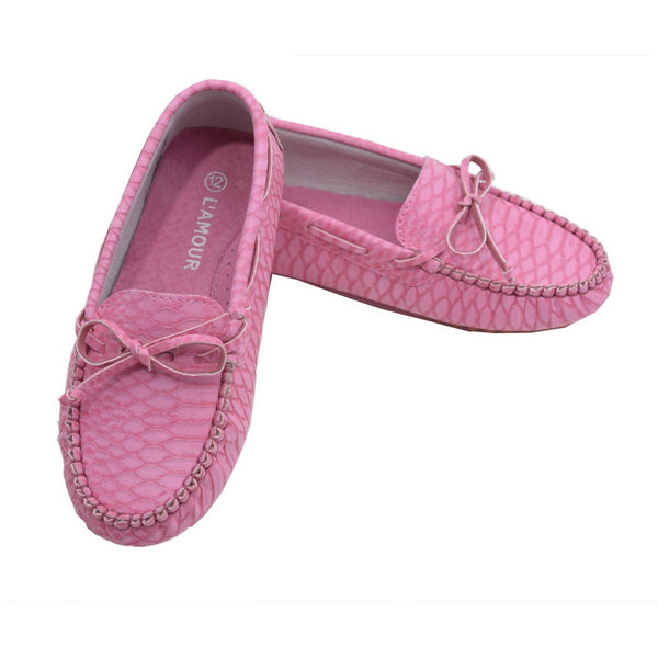 L'Amour Little Big Kids Girls Fuchsia Bow Leather Moccasin 11-4 Kids - SophiasStyle.com