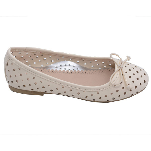 L'Amour Toddler Girls Ecru Perforated Bow Ballet Flats 7-10 Toddler - SophiasStyle.com
