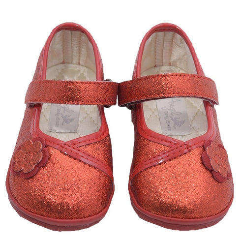 Angel Girls Glitter Red Flower Kimono Strap Mary Jane Shoes 1-3 Baby - SophiasStyle.com