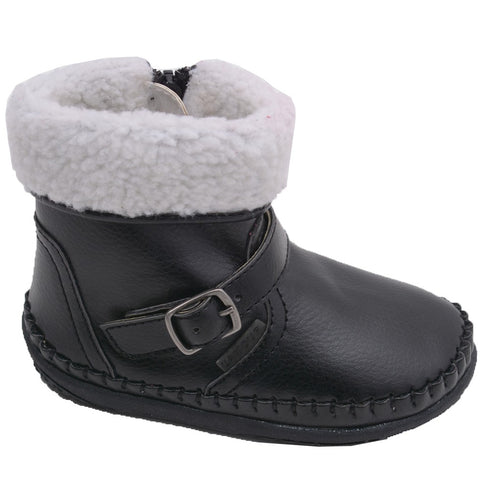 Angel Girls Black Fleece Lined Ankle Buckle Boots Shoes 4-7 Baby Toddler - SophiasStyle.com
